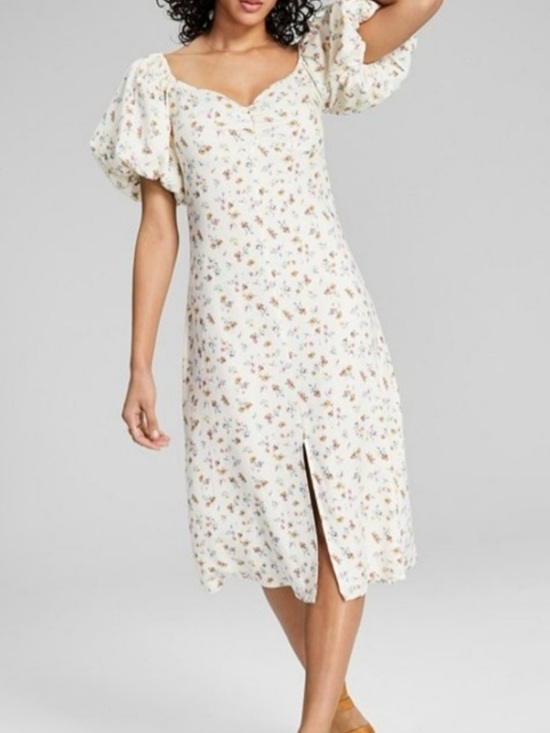 And Now This Dresses & Skirts - And Now This Floral Puff Sleeve Midi Dress Cream Cottagecore Small